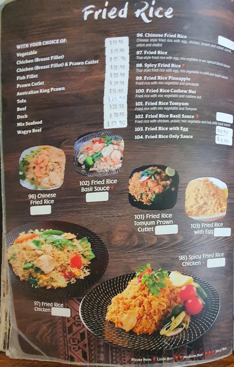 Menu, Abode Thai Cuisine