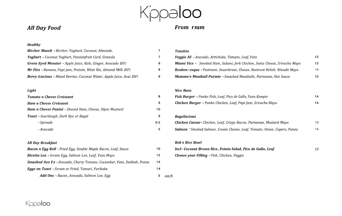 Menu, Kippaloo