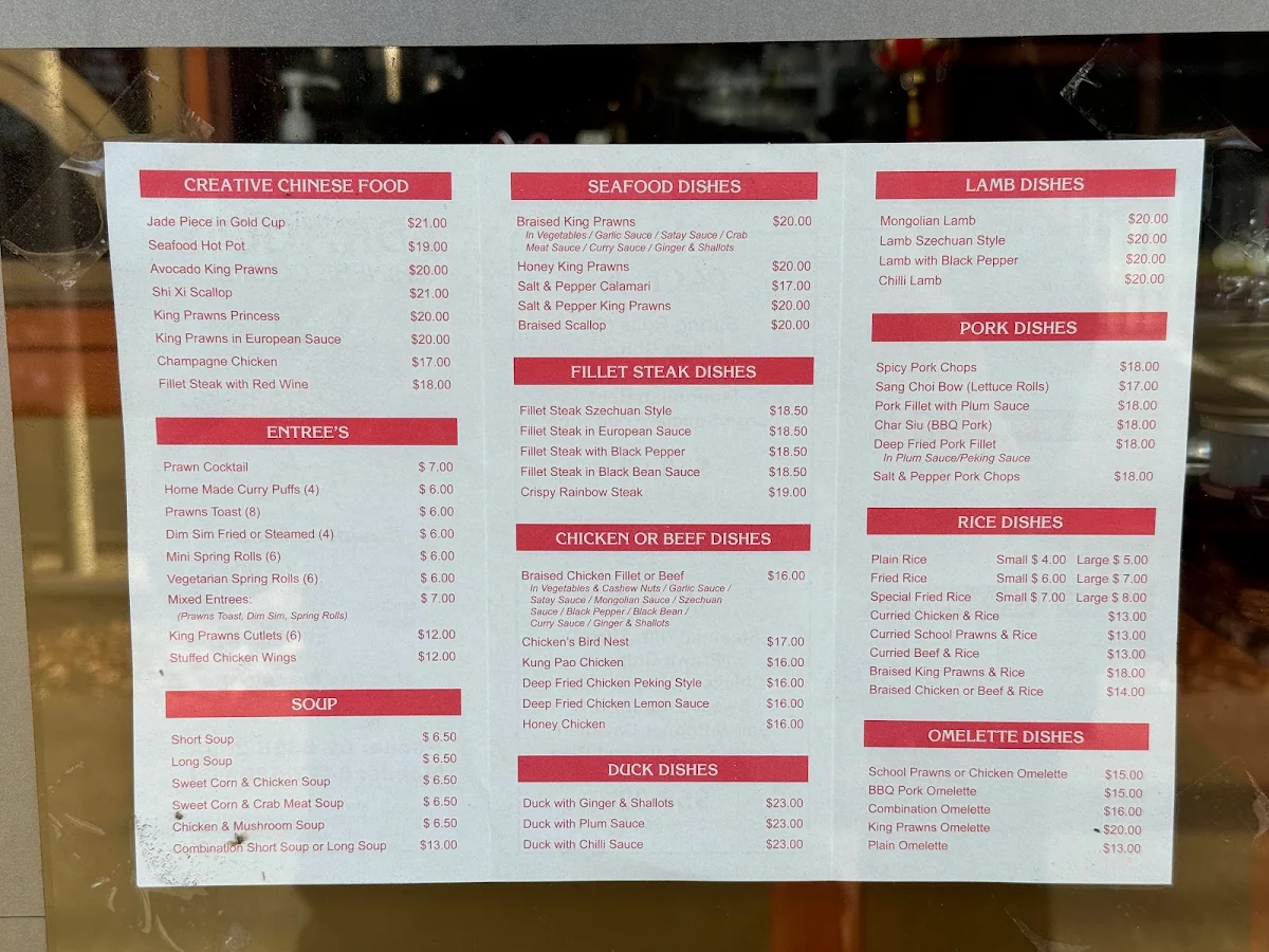 Menu, I Dragon Chinese Cuisine