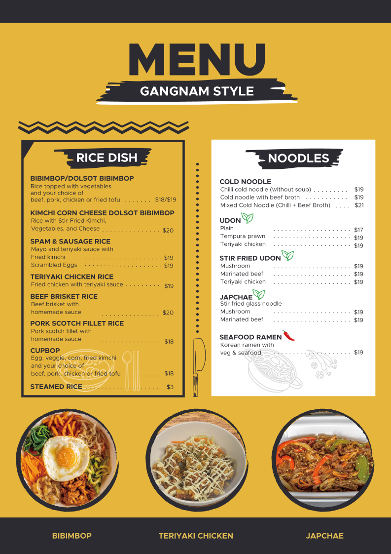 Menu, Gangnam Style