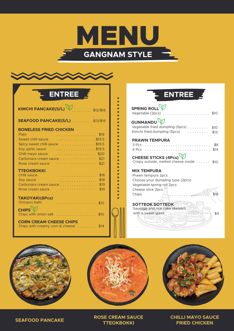 Menu, Gangnam Style