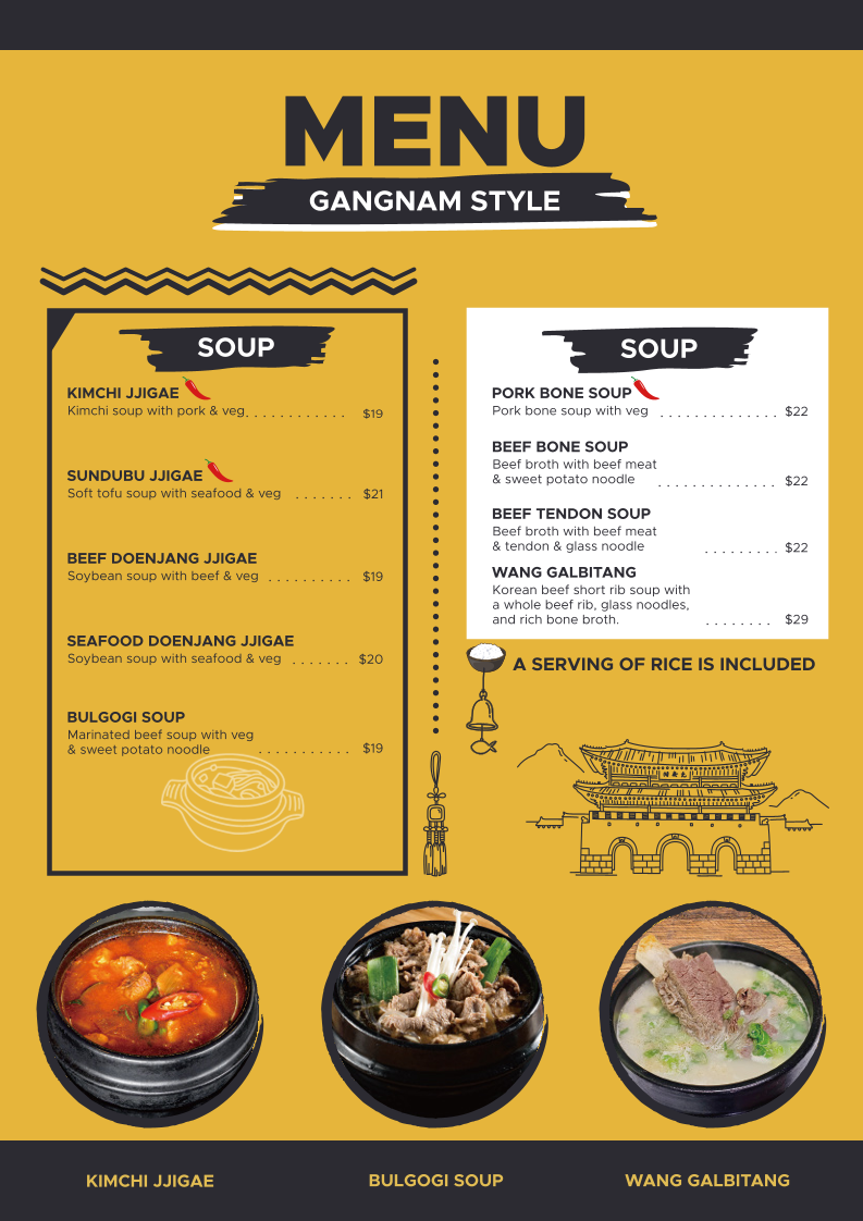 Menu, Gangnam Style