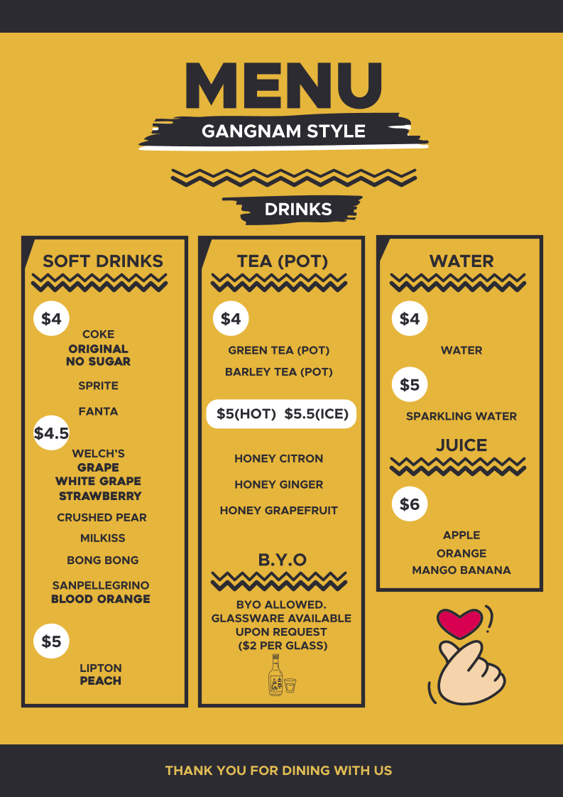 Menu, Gangnam Style