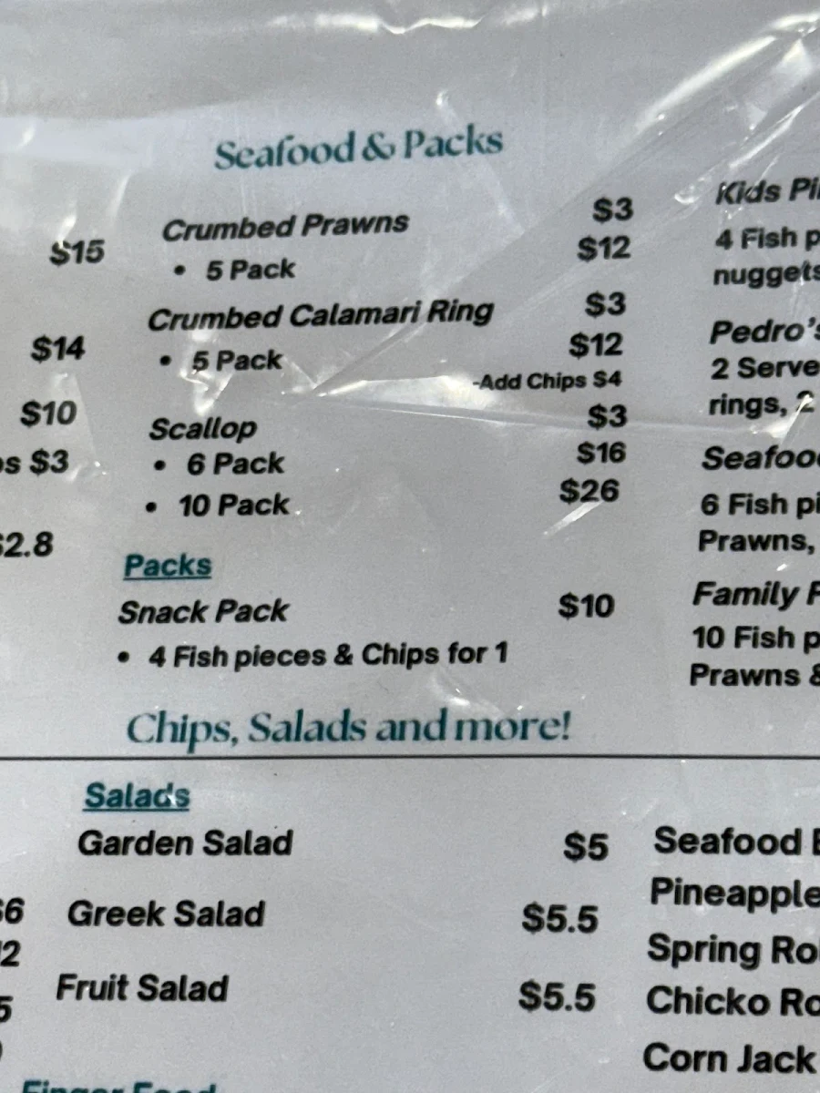 Menu, Sail Away Cafe with Pedro's