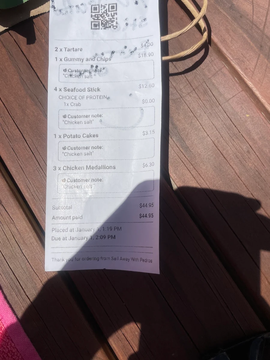 Menu, Sail Away Cafe with Pedro's
