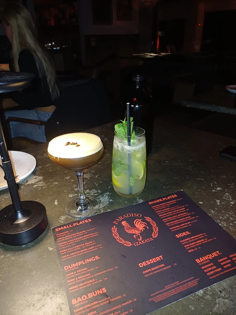 Menu, Paradiso Restaurant & Bar