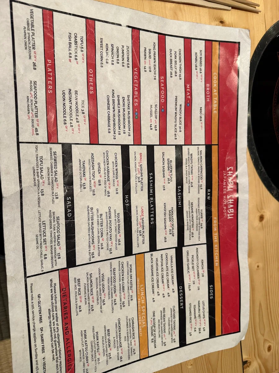 Menu, Taki Canberra Centre