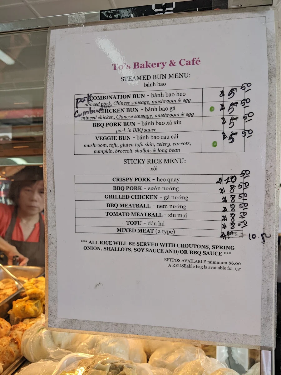 Menu, To's Bakery & Cafe