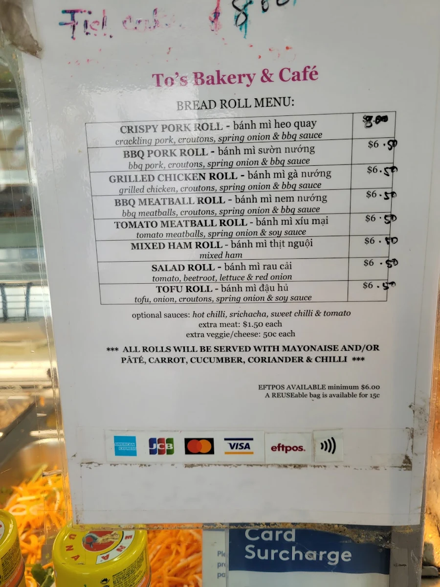 Menu, To's Bakery & Cafe