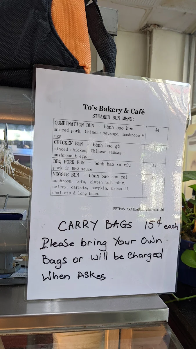Menu, To's Bakery & Cafe