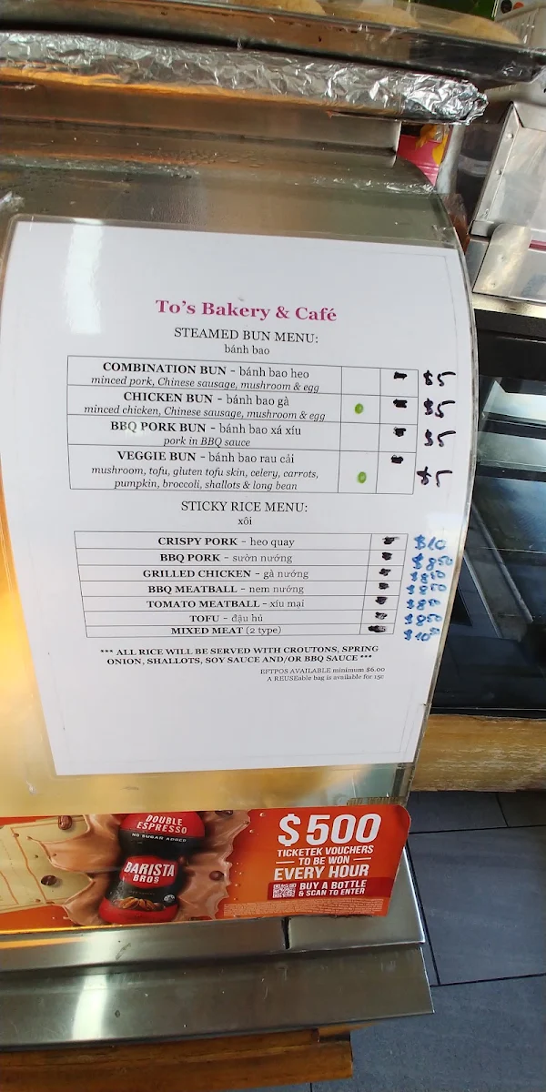 Menu, To's Bakery & Cafe