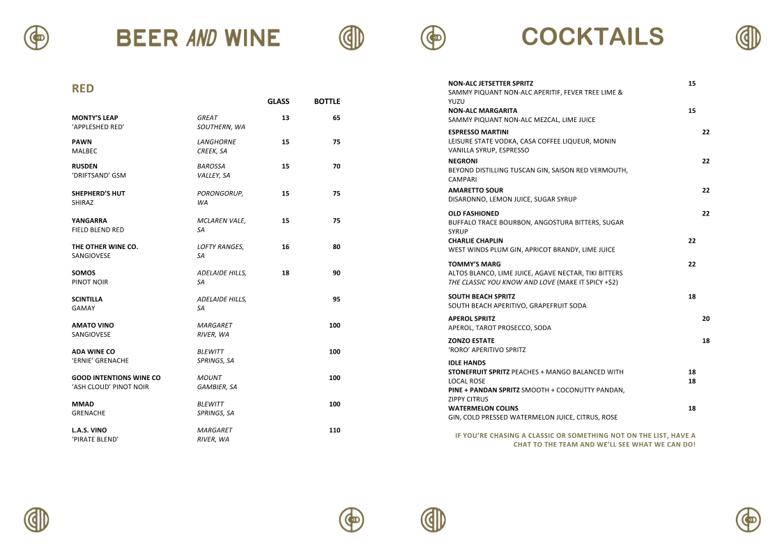 Menu, The Corner Dairy