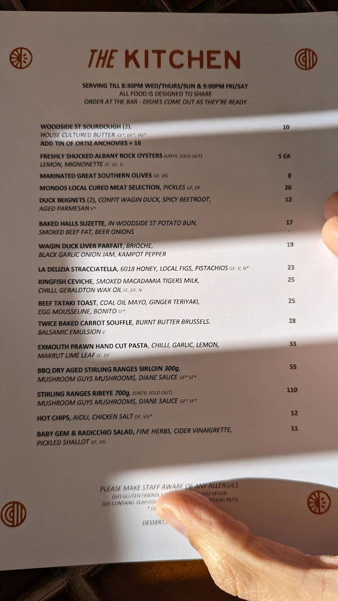 Menu, The Corner Dairy