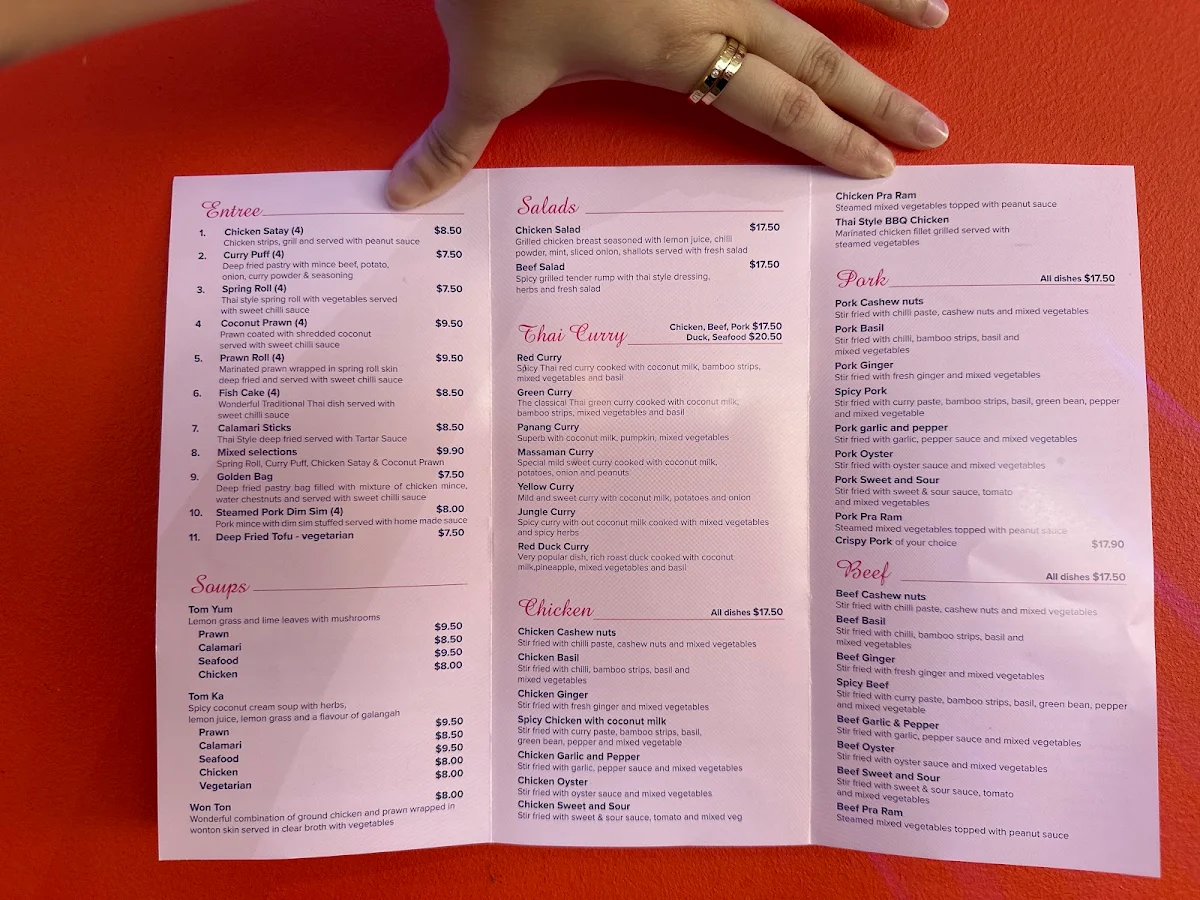 Menu, Nerang Thai Restaurant