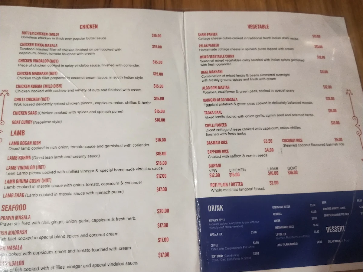Menu, Mustang Palace Nepalese Restaurant