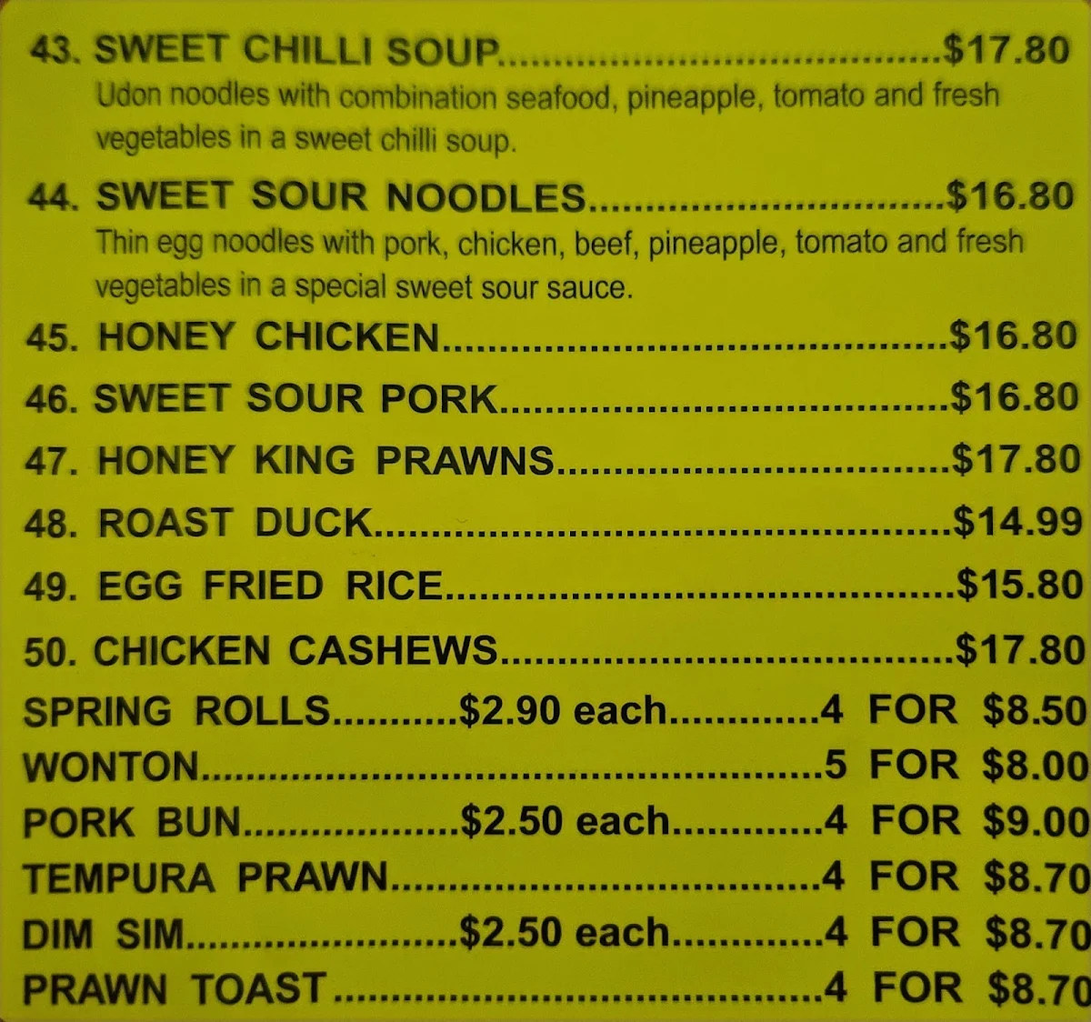Menu, Noodle Paradise