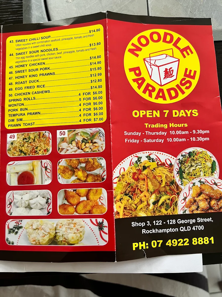 Menu, Noodle Paradise