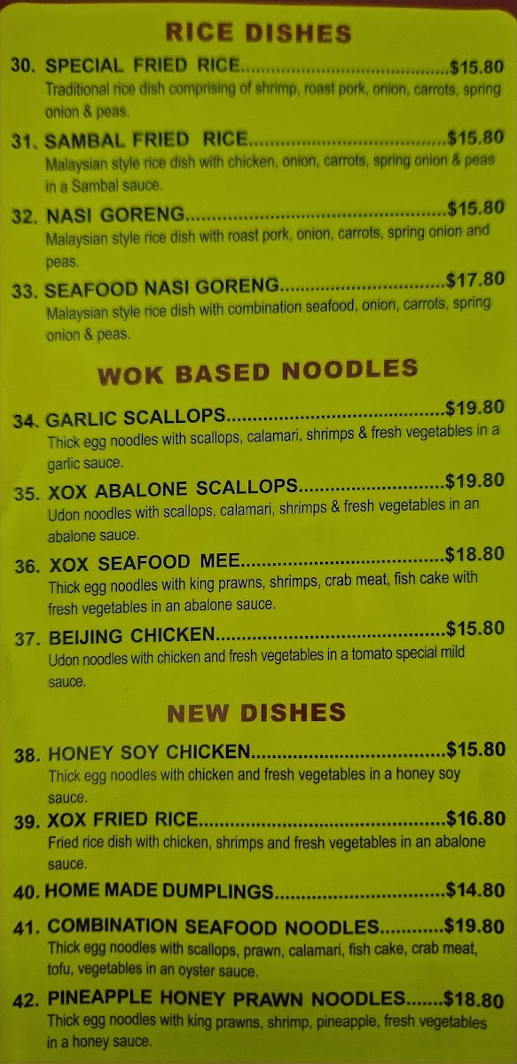 Menu, Noodle Paradise