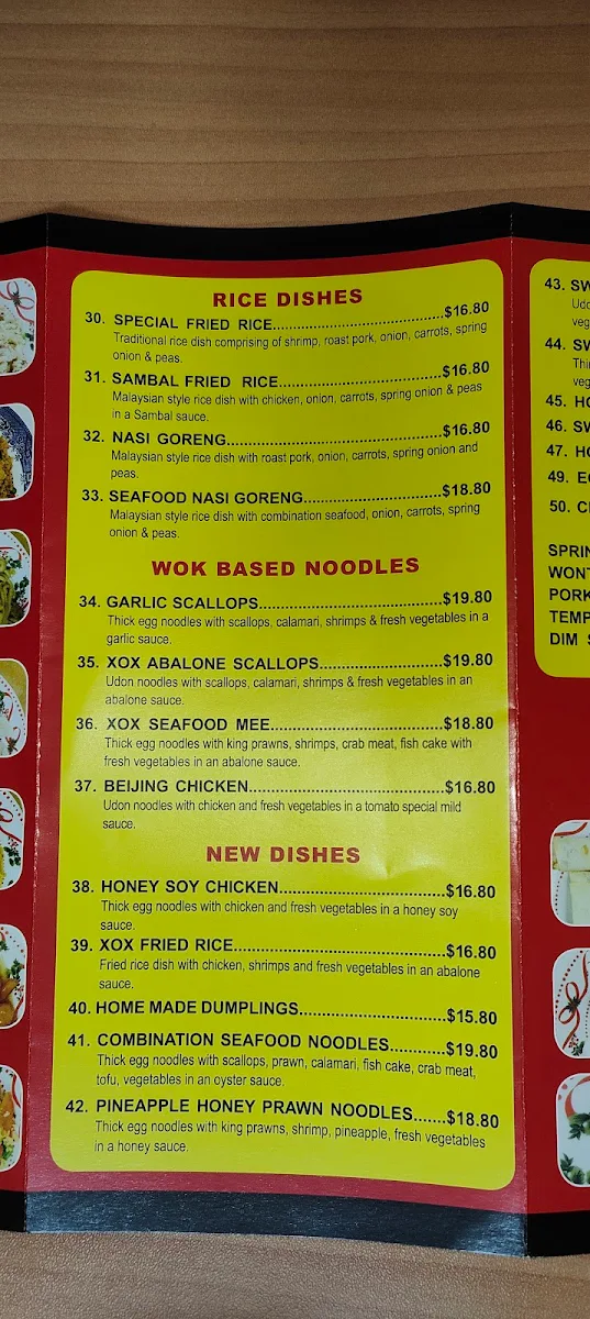Menu, Noodle Paradise