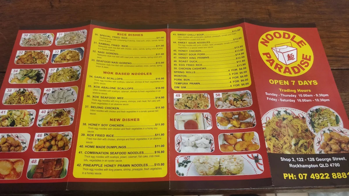 Menu, Noodle Paradise