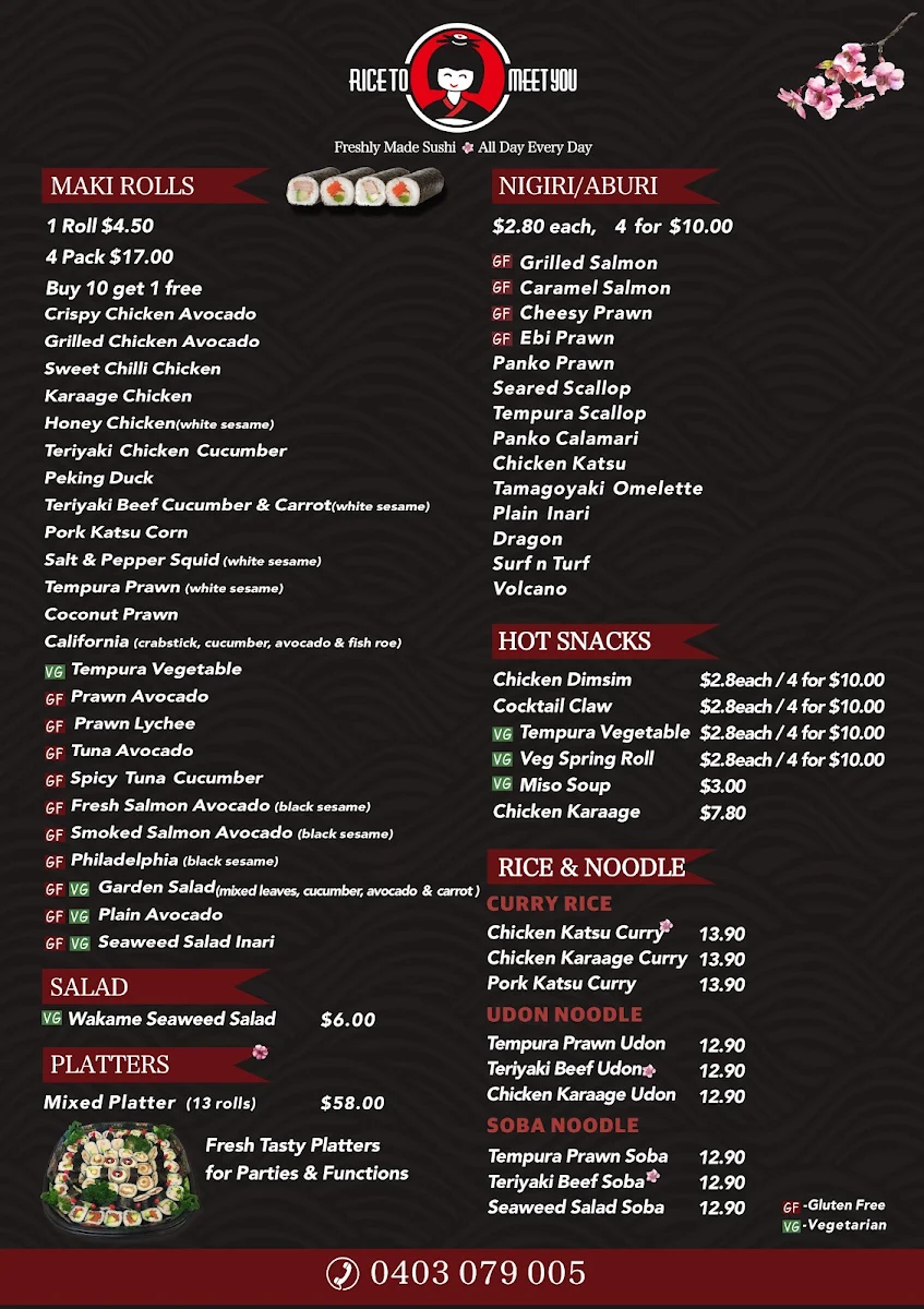 Menu, Rice to Meet You