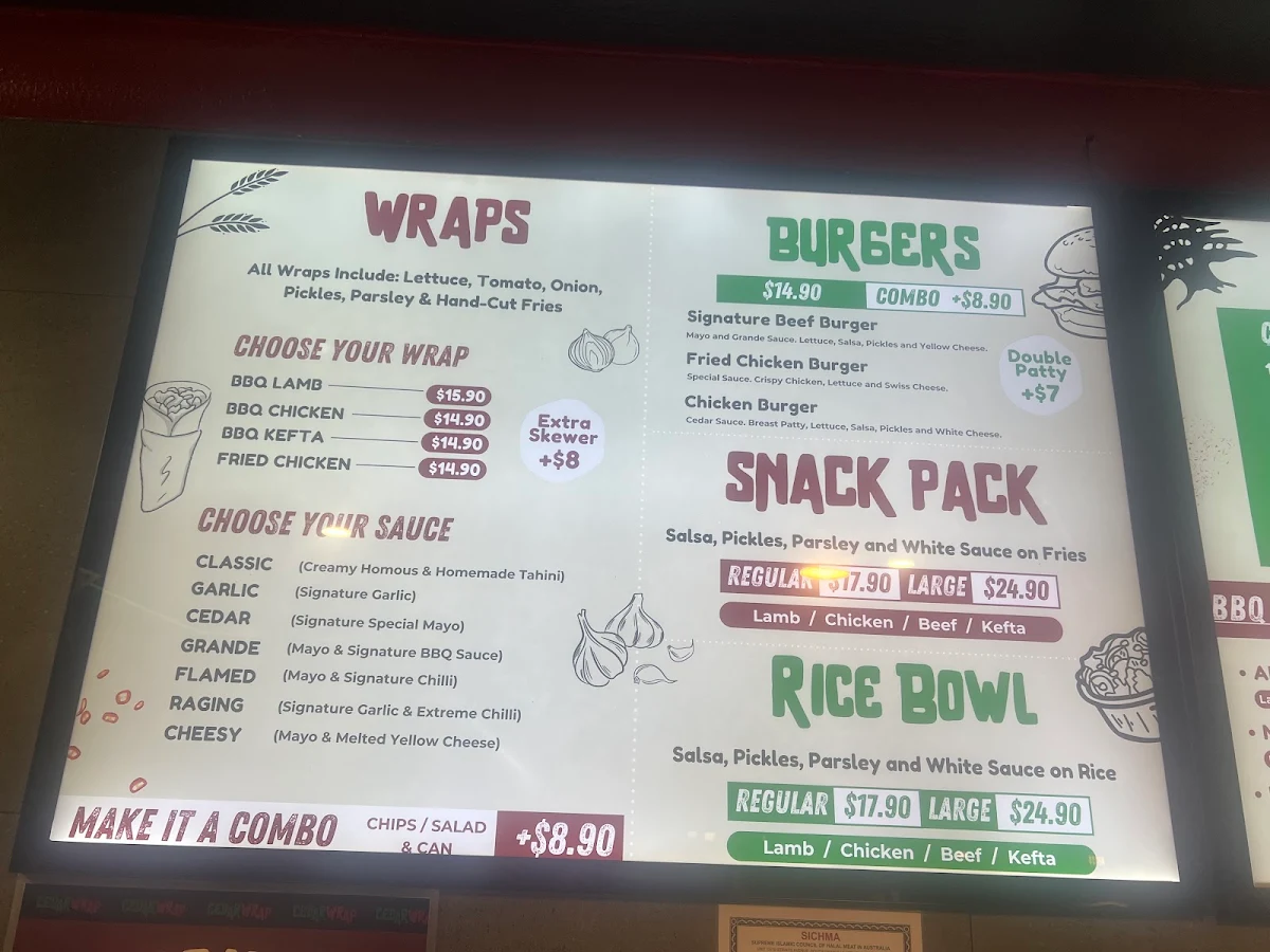 Menu, Cedar Wrap BBQ