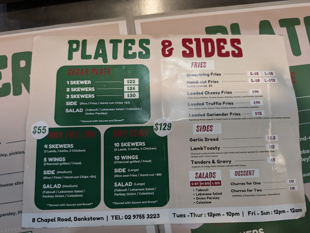 Menu, Cedar Wrap BBQ