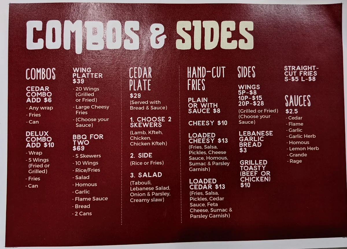 Menu, Cedar Wrap BBQ