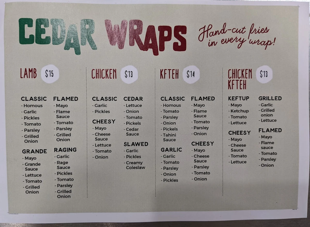 Menu, Cedar Wrap BBQ