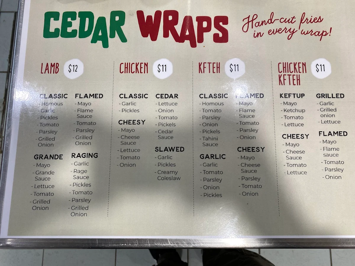 Menu, Cedar Wrap BBQ