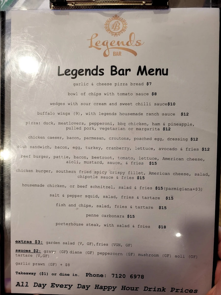 Menu, Legends Bar