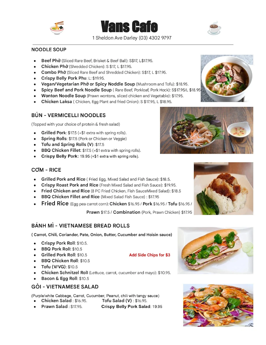 Menu, Vans Cafe