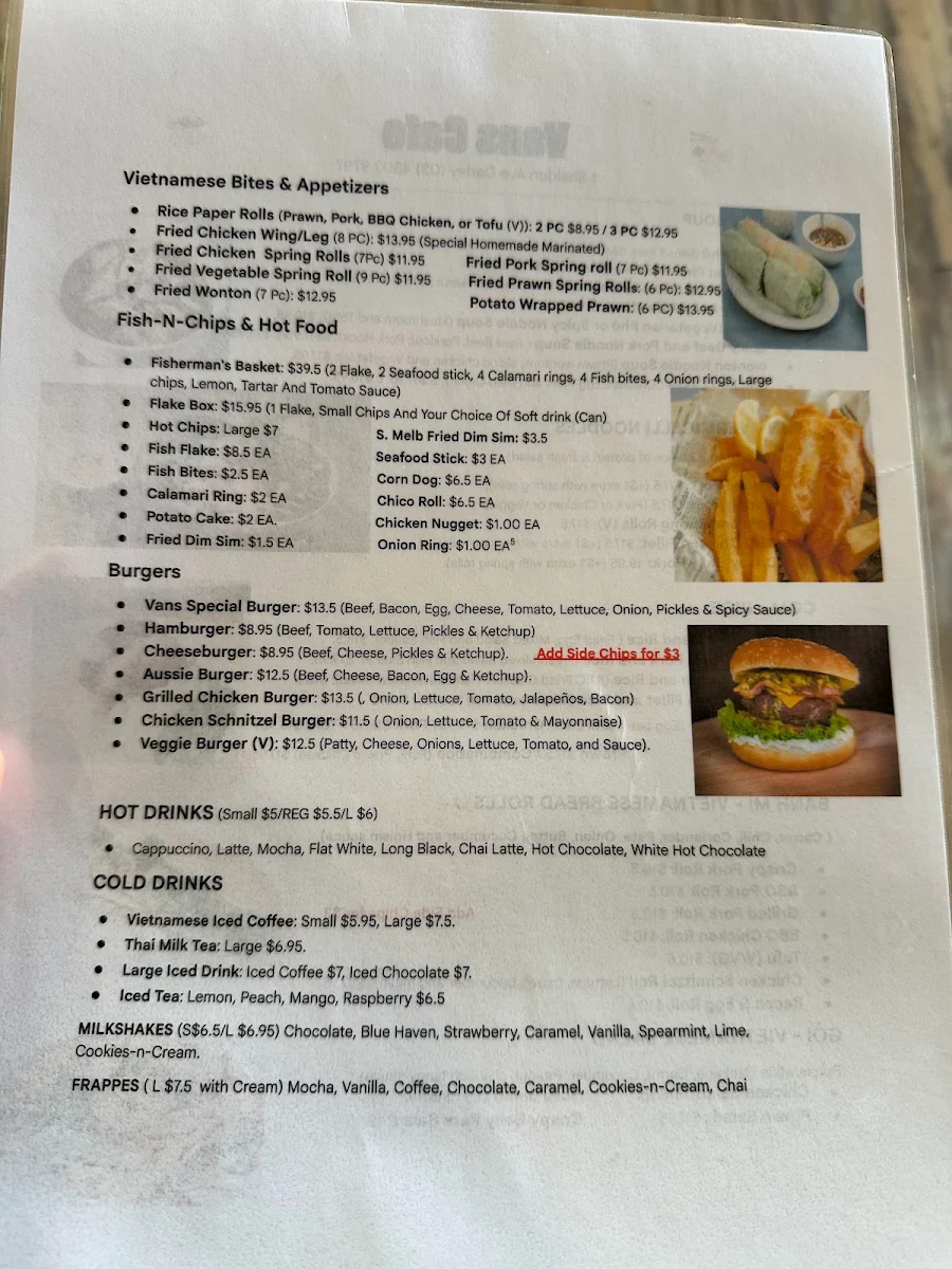Menu, Vans Cafe