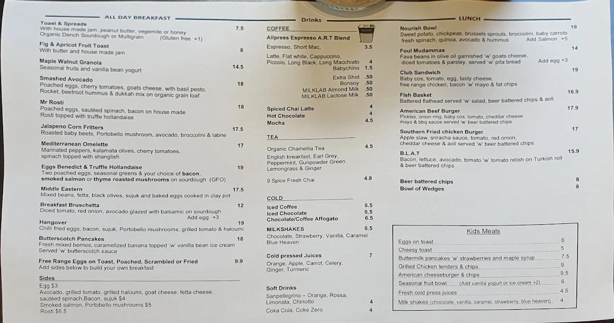 Menu, Oreganos Middle Eats Cafe Reservoir
