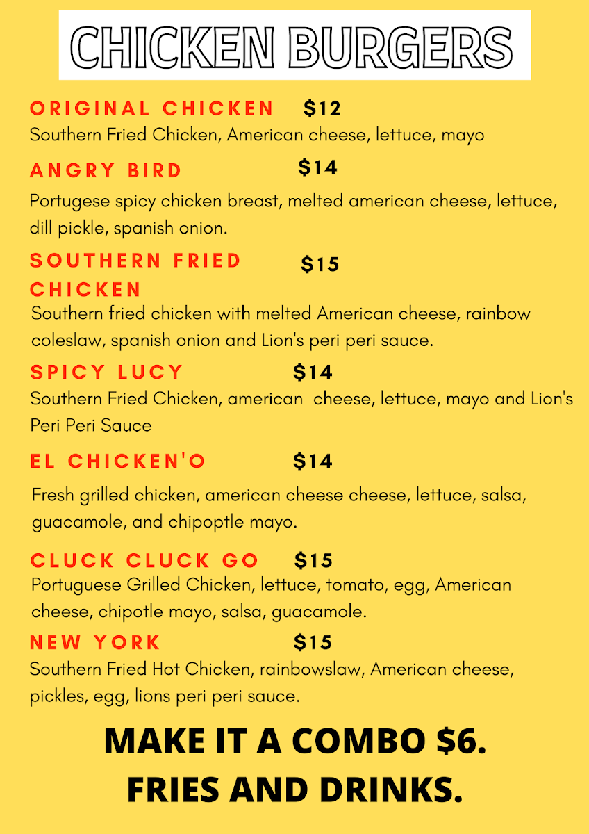 Menu, Lion's Grill