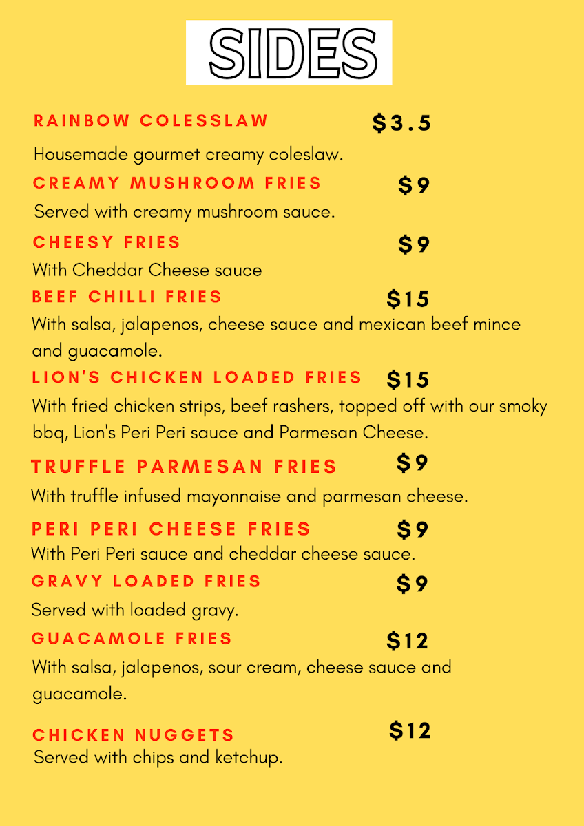 Menu, Lion's Grill