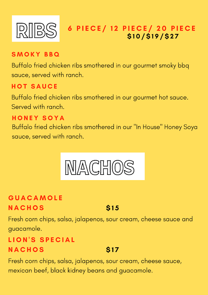 Menu, Lion's Grill