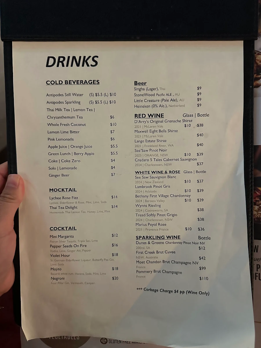 Menu, Pepper Seeds Kent Street