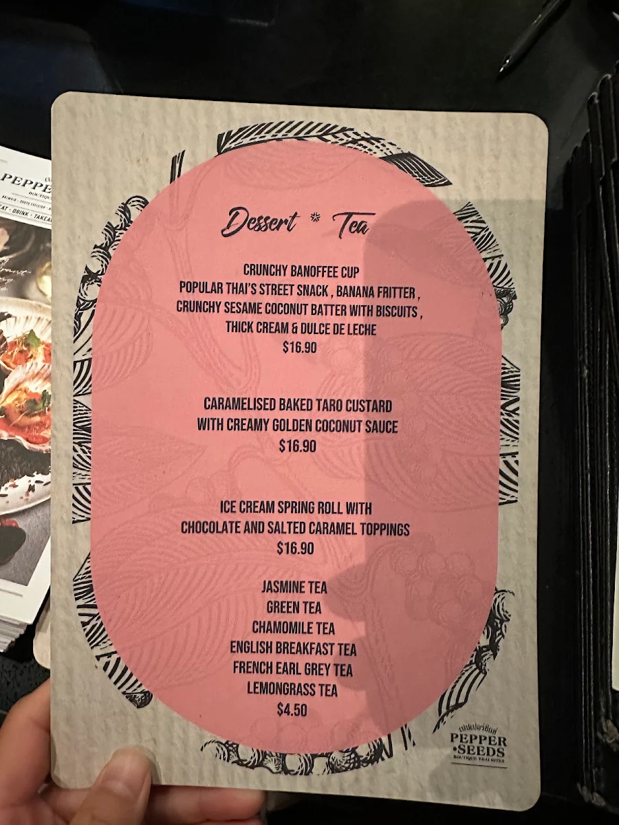 Menu, Pepper Seeds Kent Street