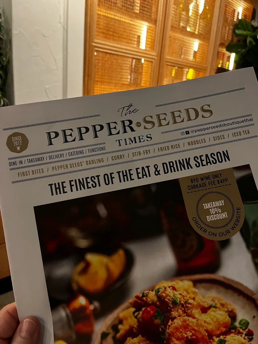 Menu, Pepper Seeds Kent Street