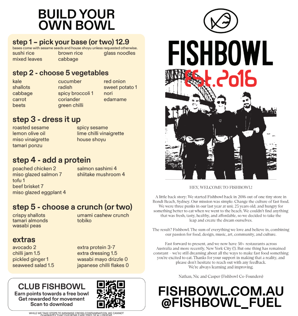 Menu, FISHBOWL - Eagle Street