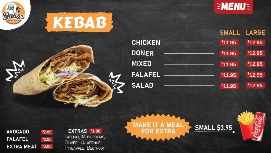 Menu, Baba’s Kebab and Grill