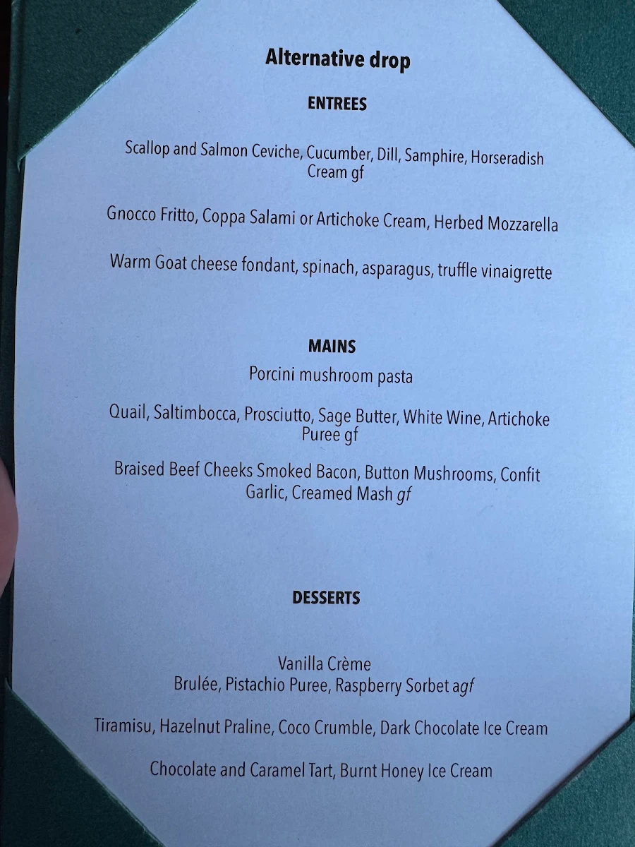 Menu, Alchemy Restaurant and Bar Brisbane