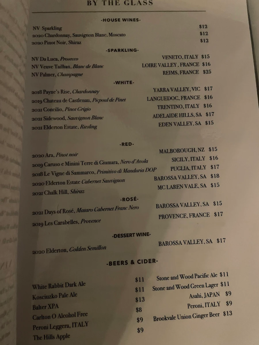 Menu, Alchemy Restaurant and Bar Brisbane