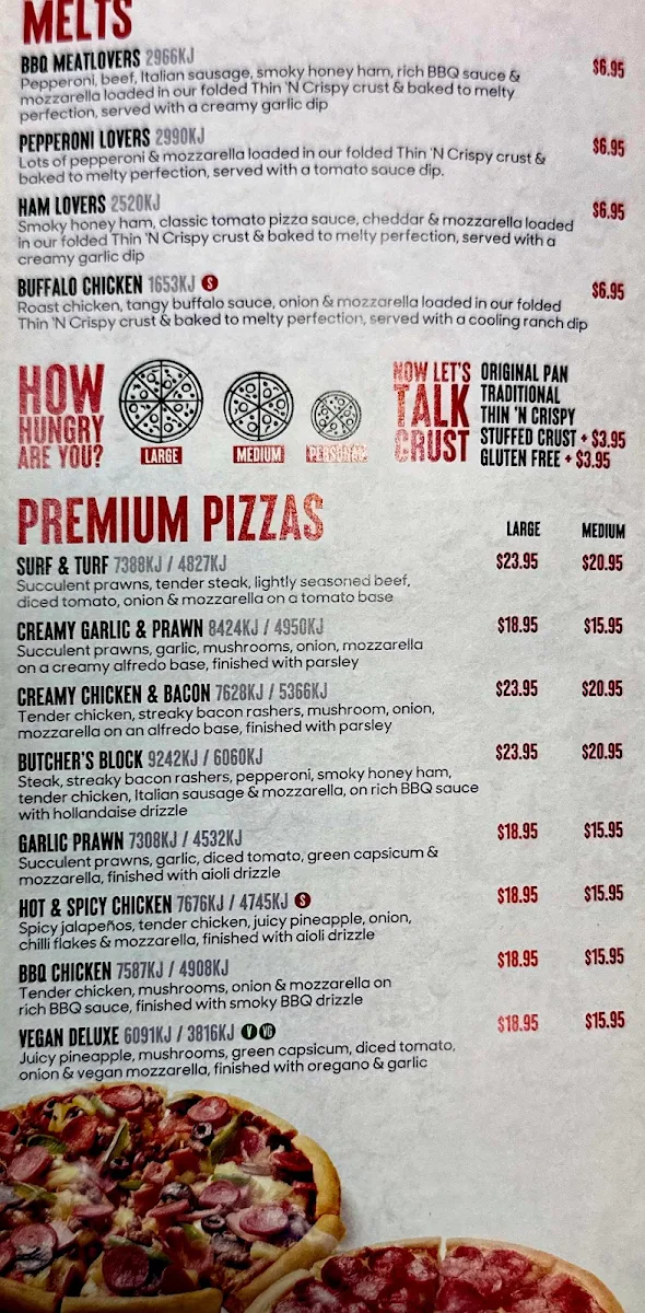 Menu, Pizza Hut Dandenong