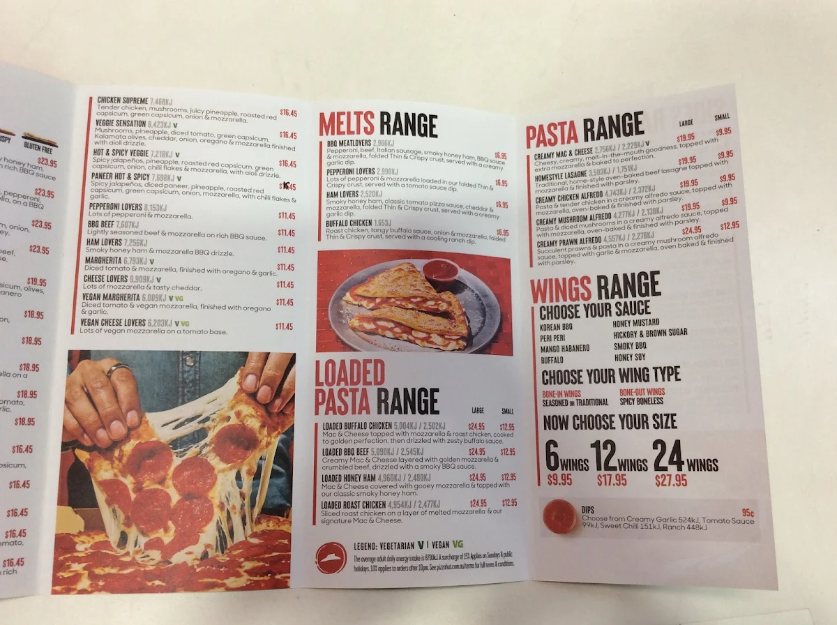Menu, Pizza Hut Dandenong