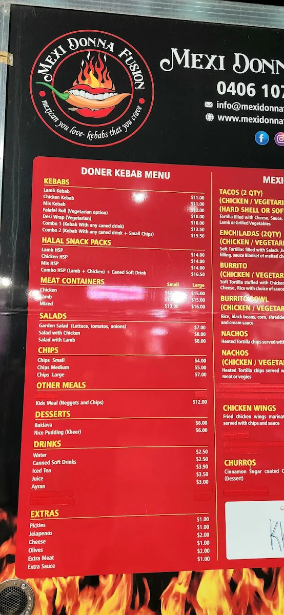 Menu, Mexi Donna Fusion