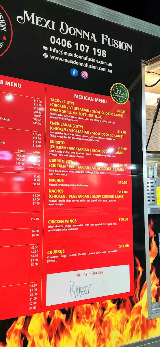 Menu, Mexi Donna Fusion