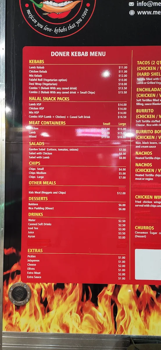 Menu, Mexi Donna Fusion