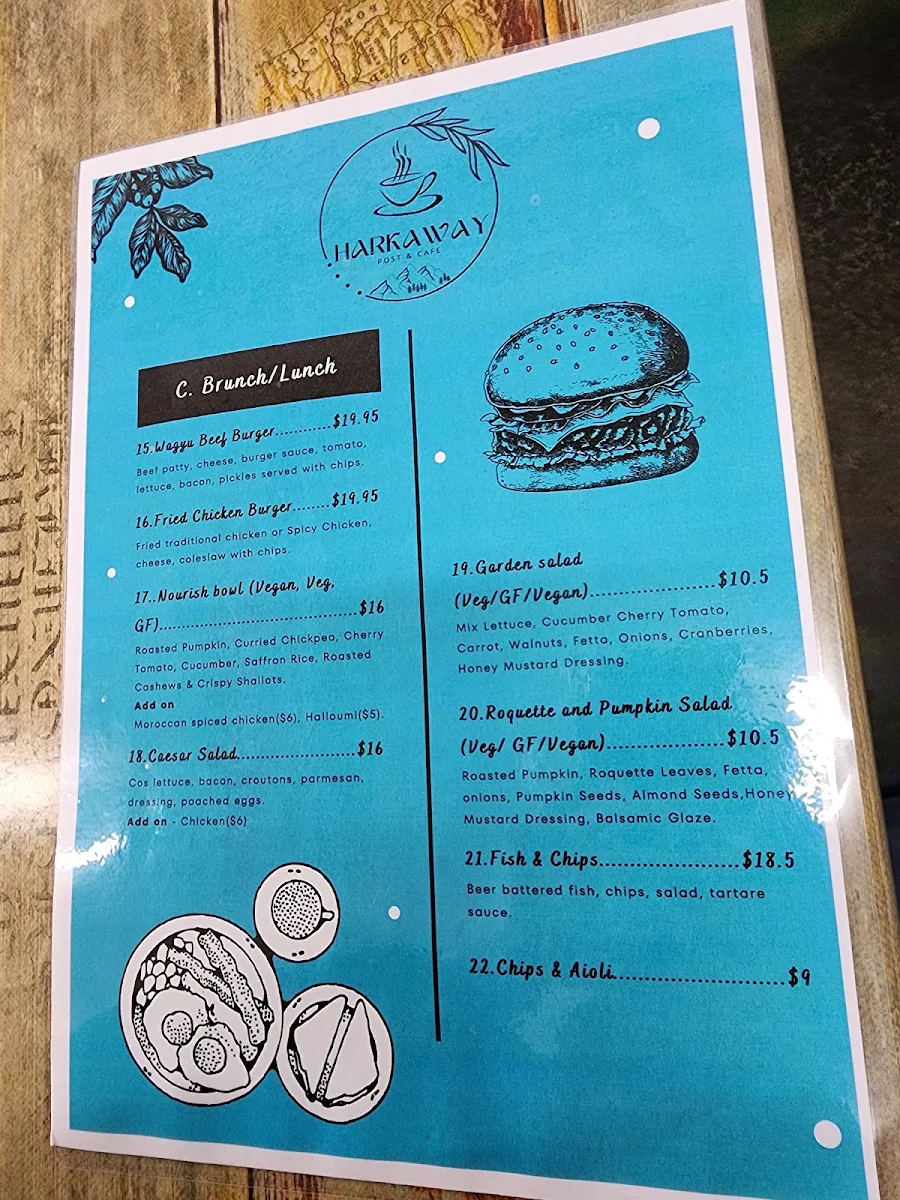 Menu, Harkaway Coffee convenience & post office